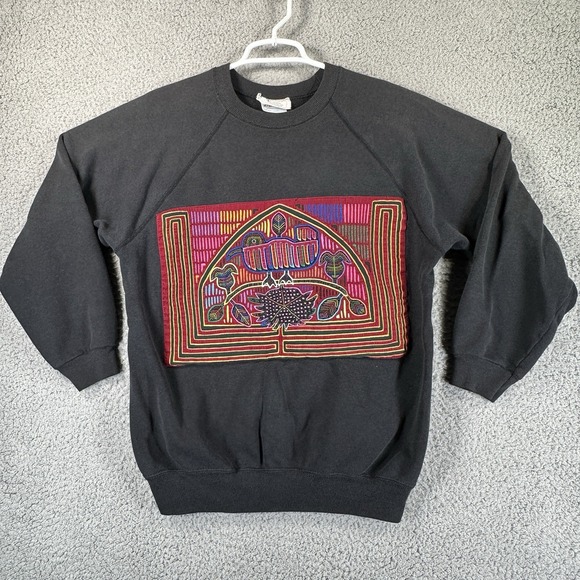 Vintage Mola Madness Sweater Women's Size L Hand‎ Made By The Cuna Indians Black - Picture 1 of 7